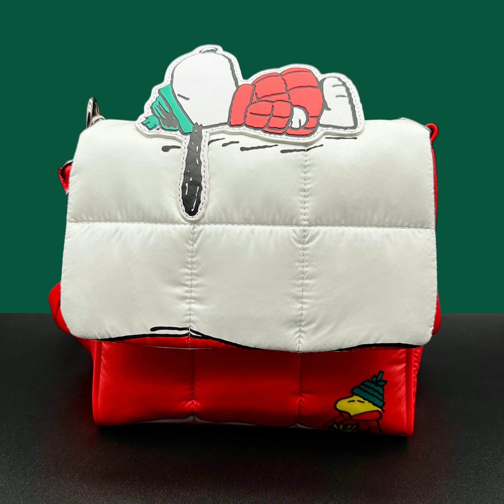 Holiday House Shaped Crossbody Backpack in Red & White Red and White Christmas Peppermint Swirl Candy Crossbody Bag  main image 3